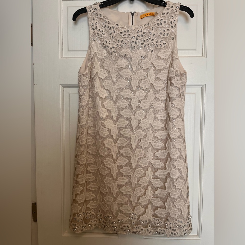 Alice + Olivia Cream Embellished Dress